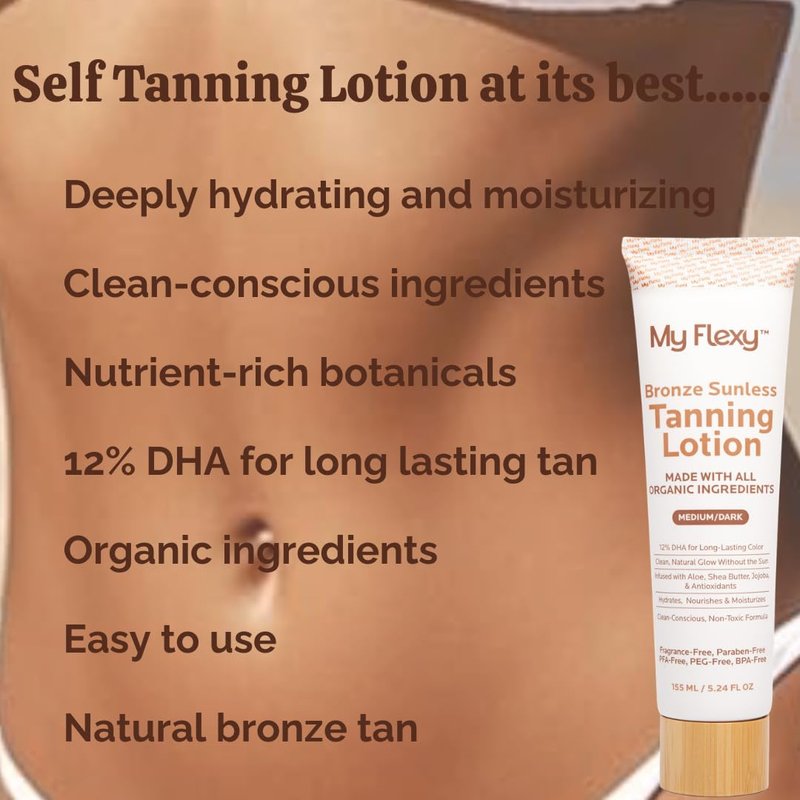 Sunless Tanning Lotion Made With Organic Ingredients, Moisturizing Self Tanner, Non Sticky Gradual Tanning, Streak-Free, Bronze Hydrating Lotion for Body with Aloe & Shea Butter, Natural Glow Fake Tan