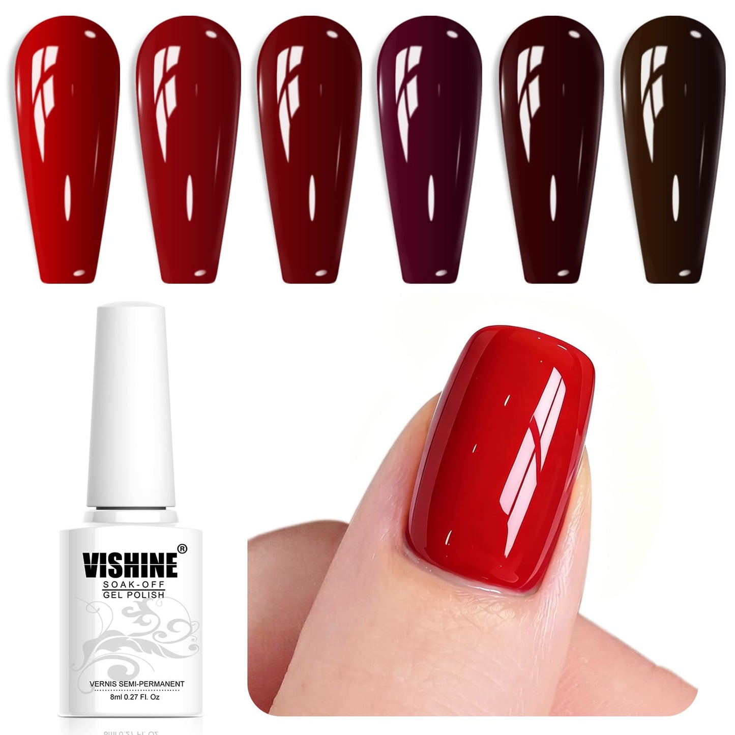 Vishine Gel Nail Polish 6 Colors Art Set, Mirror Soak Off UV LED Classic Color Set 8ml