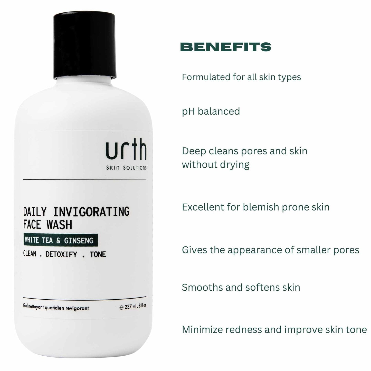 Urth Face Wash with White Tea & Ginseng Invigorating Daily Cleanser 8oz