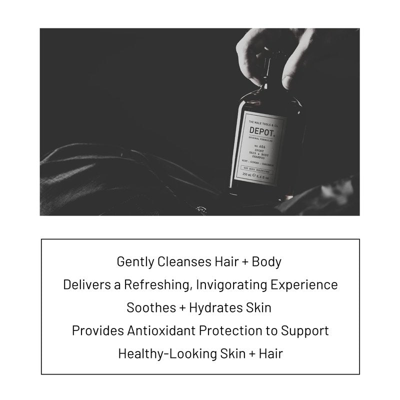 DEPOT No. 606 Sport Hair & Body Shampoo | 2-in-1 Cleanser with Seaweed, Mint & Botanical Extracts | Refreshing Mint & Ginger Scent | 8.4 fl.oz.