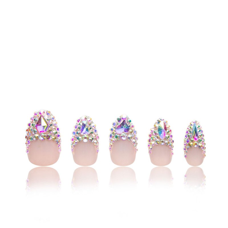 LOVFUL Press on Nails Citrus Bloom | Handmade with Full Covered Crystals | Reusable Fake Nails | Almond Regular 1.0 in | H209-M