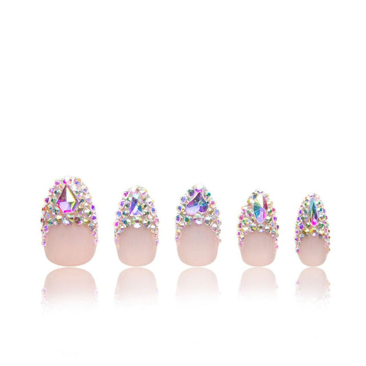 LOVFUL Press on Nails Citrus Bloom | Handmade with Full Covered Crystals | Reusable Fake Nails | Almond Regular 1.0 in | H209-M