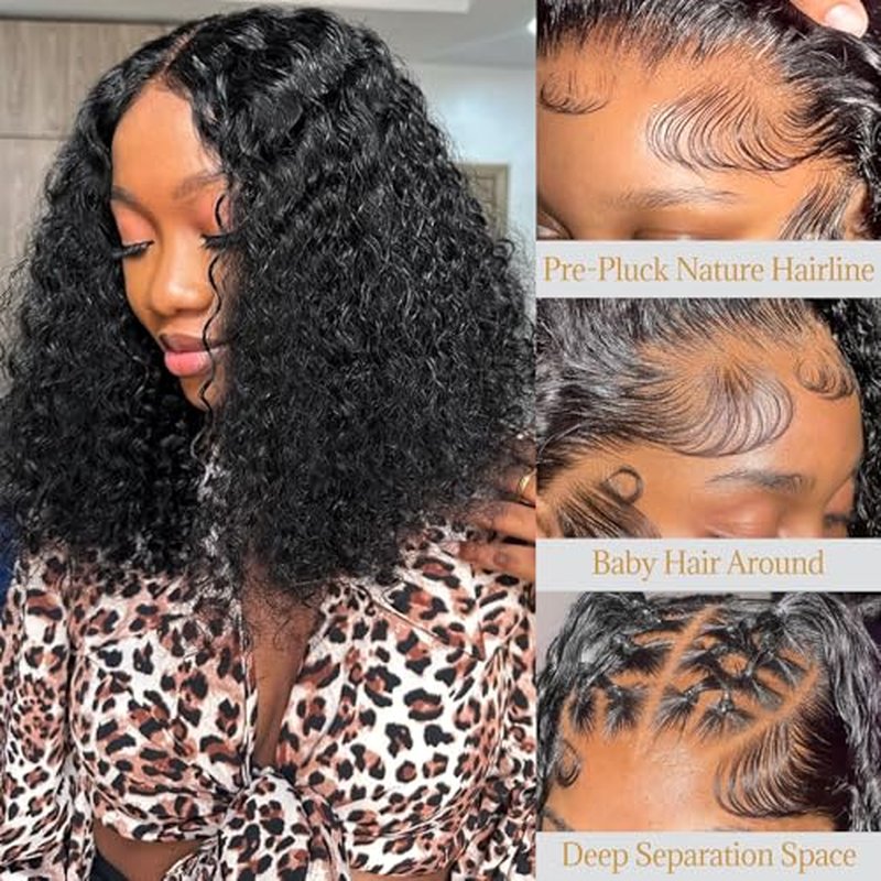 Short Curly Human Hair 180 Density Bob Wig Human Hair 13x4 Lace Front Wigs Human Hair For Black Women 100 Real Curly Human Hair Natural Black 12inch
