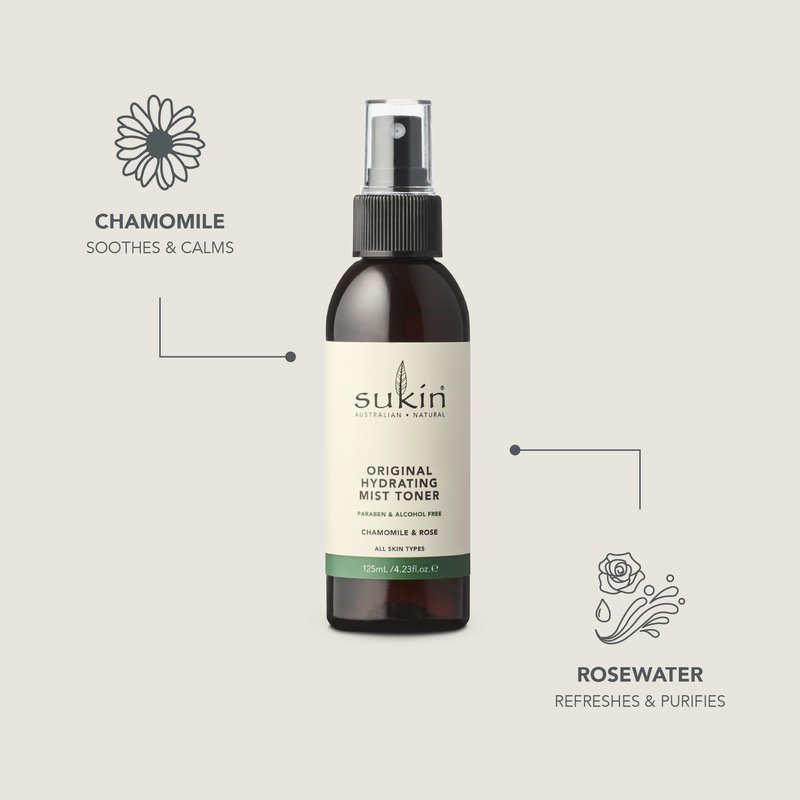 Sukin Original Hydrating Toner, Face Mist – Refreshing Chamomile & Rose Water Spray for Face, Beauty & Personal Care Essentials, 4.23 Oz