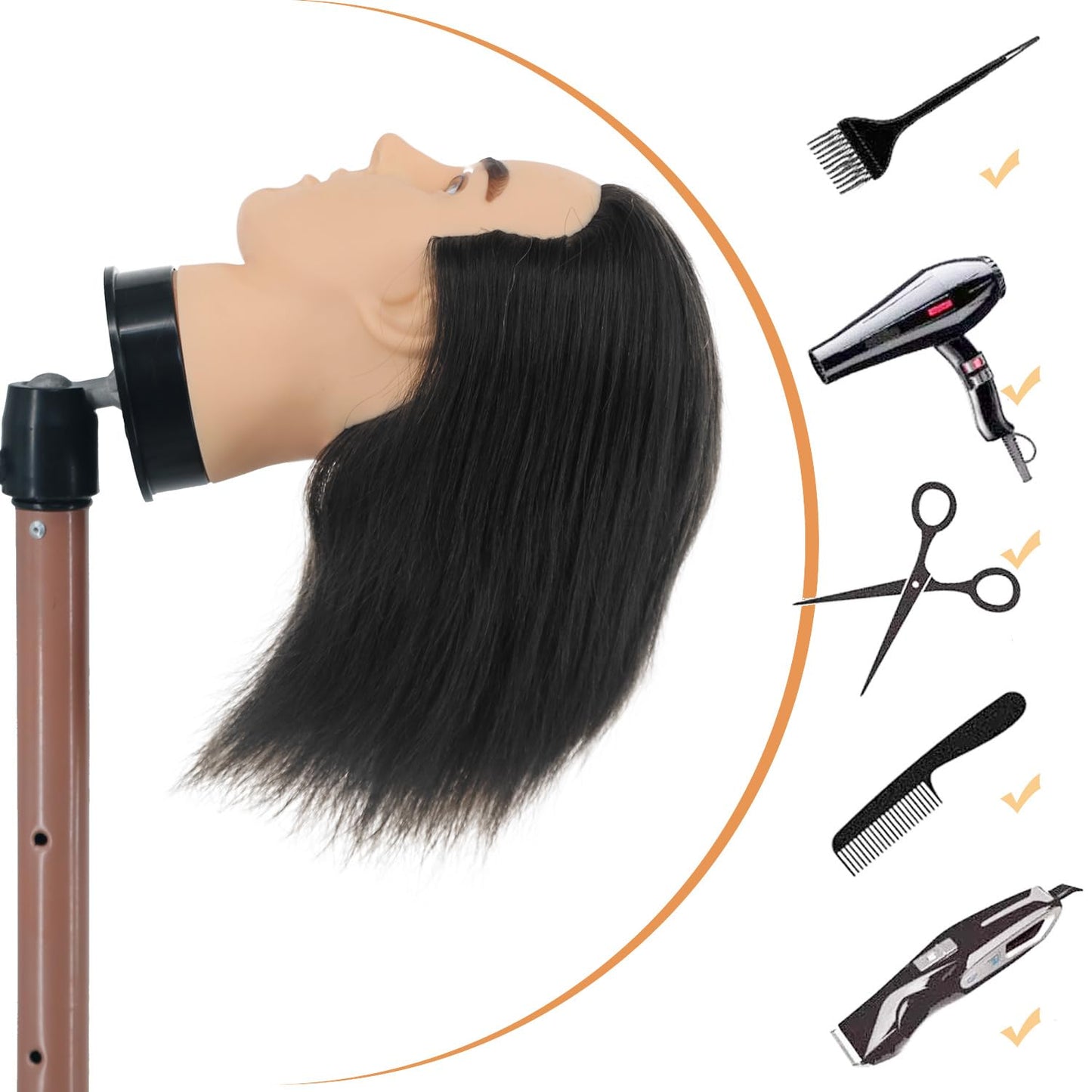 Barber Mannequin Head - 12'' Practice Head with Human Hair, Clamp Stand for Hairdresser Cutting & Styling