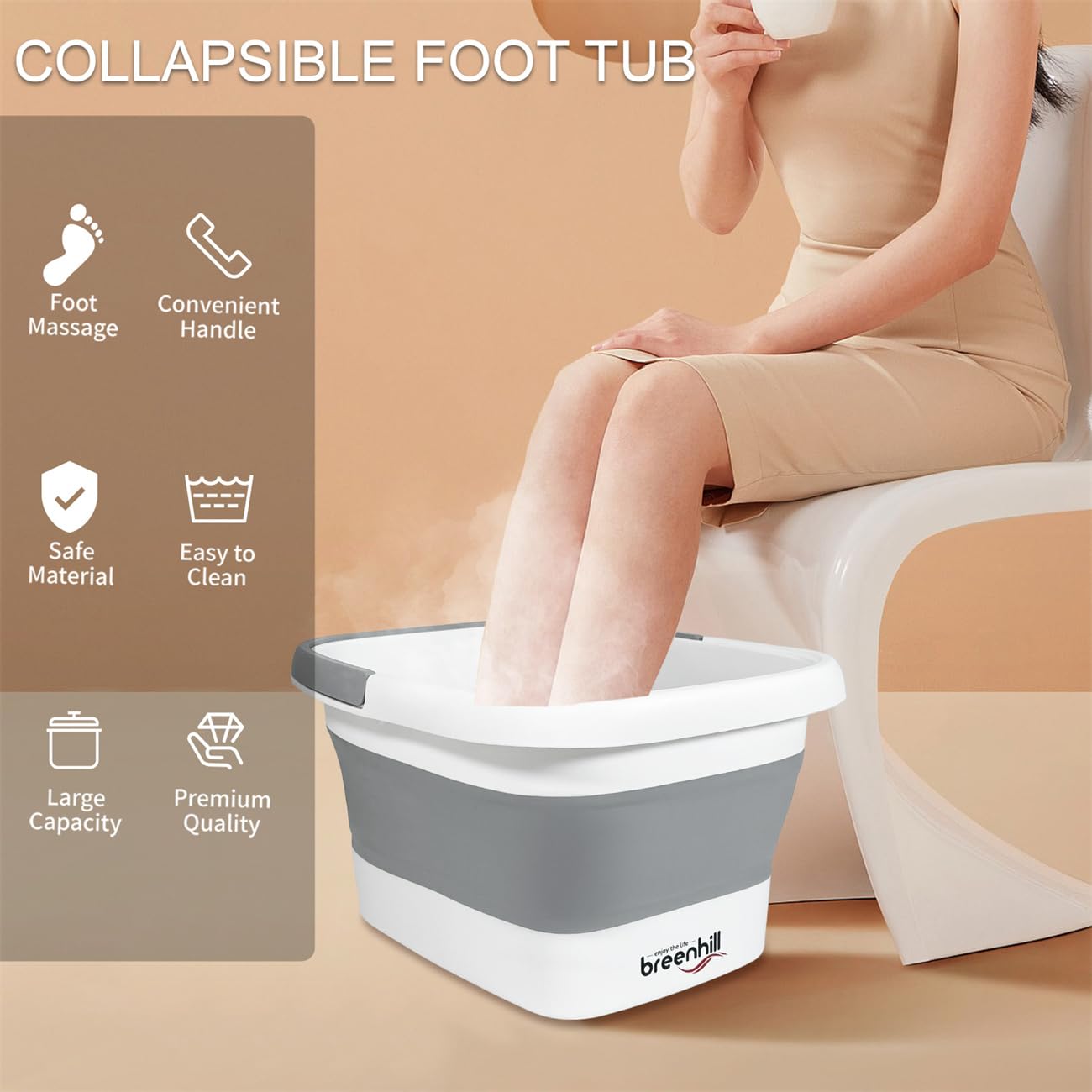 Foldable Foot Bath Basin, Collapsible Foot Soak Tub, Multifunction Plastic Basin with Handles,Foot Tub for Soaking Feet,Grey