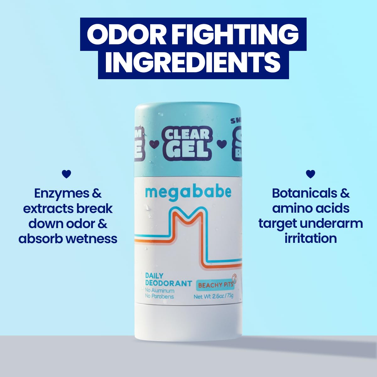 Megababe Daily Deodorant Beachy Pits | Summer and Hot Weather Essential | Aluminum-Free, Clear & Clean | 2.6 oz (Pack of 2)