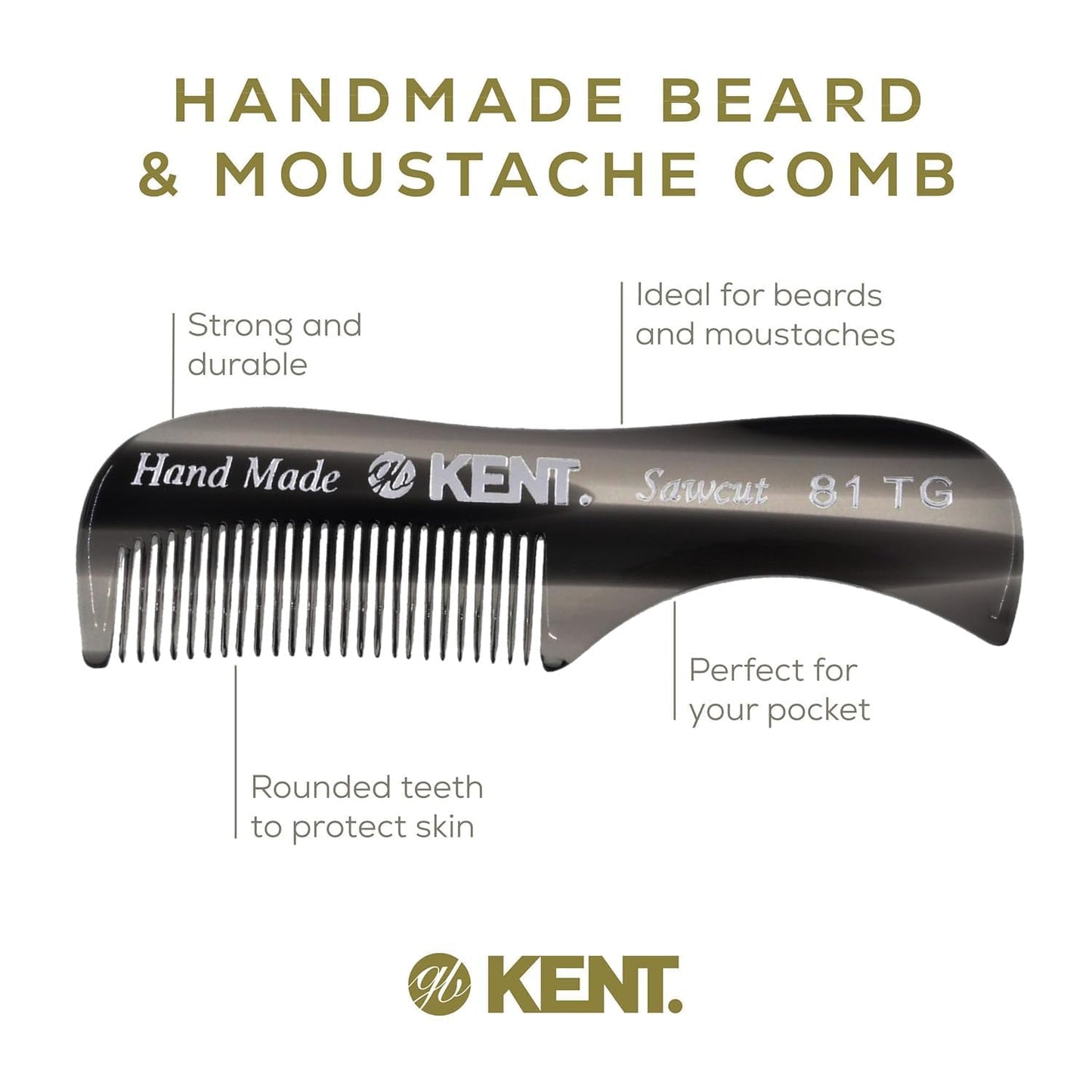 Kent A 81T Bundle X-Small Gentleman's Beard and Mustache Pocket Comb, Fine Toothed Pocket Size for Facial Hair Grooming and Styling. Saw-cut of Cellulose Acetate, Hand Polished. Hand-Made in England