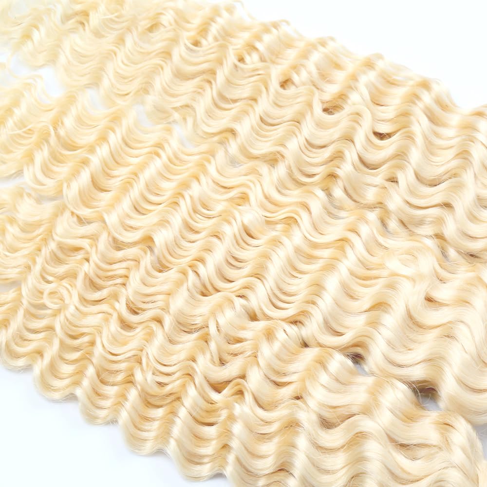 Blonde Bundles Human Hair 613 Deep Wave 3 Bundles 20 20 20 inch Double Weft 8A Grade 613 Blonde Deep Wave Bundle Human Hair Extensions