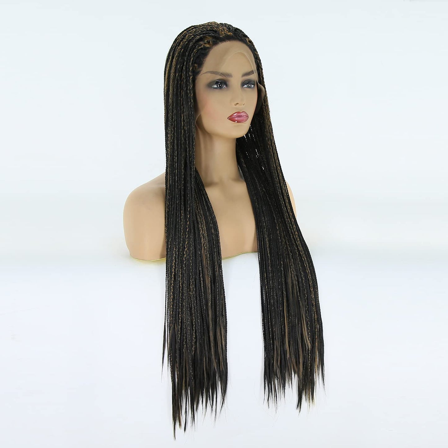 BTWTRY Orange Highlight Yellow Box Braided Wigs Synthetic Lace Front Wigs for Black Women Heat Resistant Wig Daily Use Cosplay Wigs (24inch, Orange Highlight Yellow)
