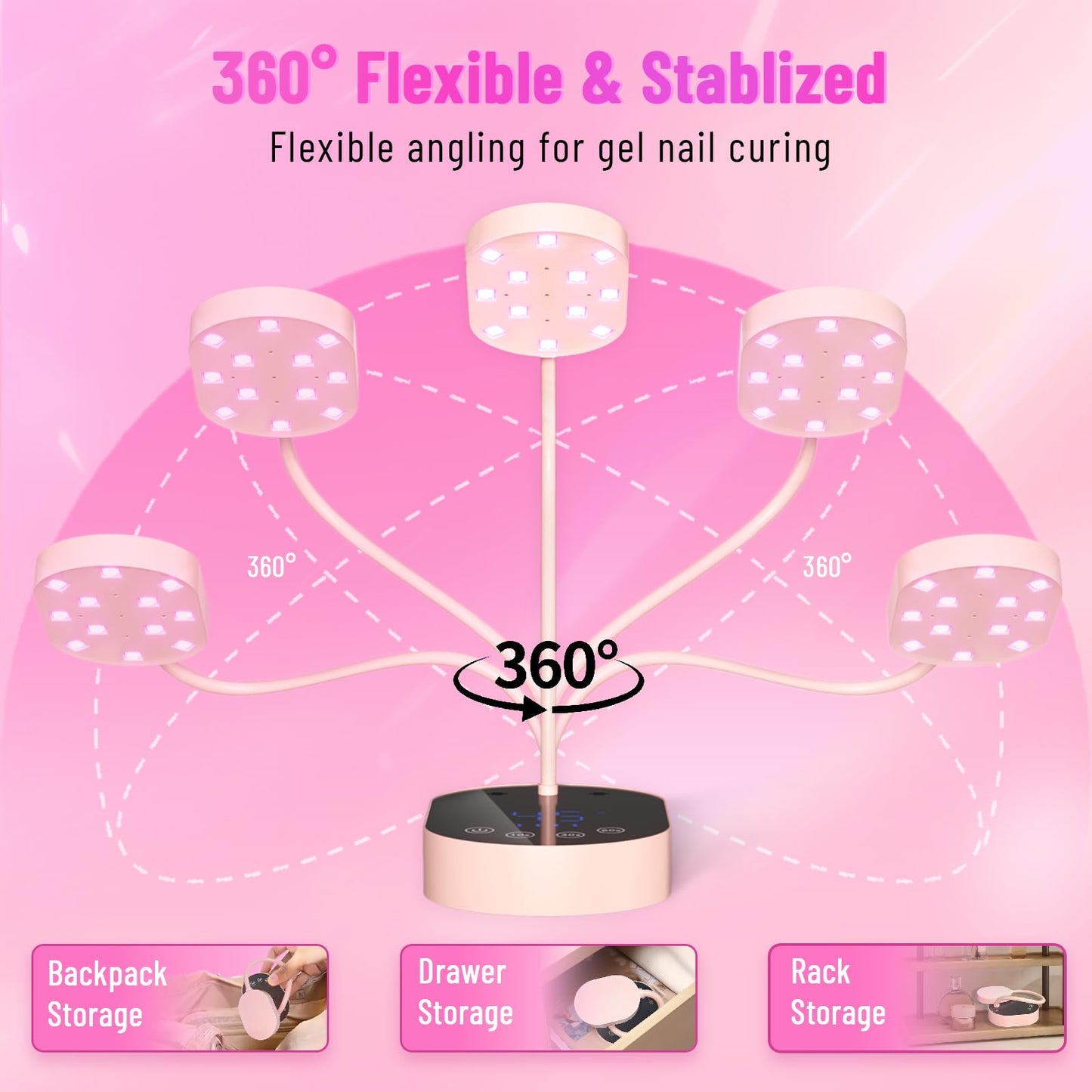 TCHMCITY Flash Cure lamp, 36W Mini Cordless Gel x Nail Lamp Flash Cure, Auto Sensor Gooseneck Portable USB Gel Nail Dryer U V Light with 3 Timers and LCD Display for Home DIY