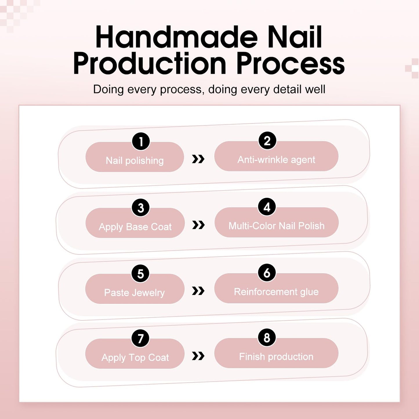 JODSONE Pink Square Press on Nails 3D Handmade Cat Eye Reuseable Fake Nail Tips Ready to Wear - Medium