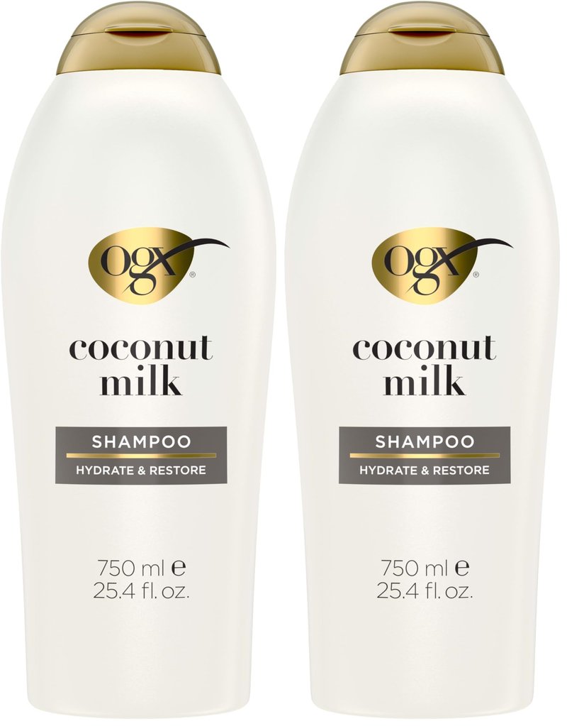 OGX Nourishing + Coconut Milk Shampoo, Hydrating & Restoring Shampoo Moisturizes for Soft Hair After the First Use, Paraben-Free, Sulfate-Free Surfactants, 25.4 fl. oz (Pack of 2)