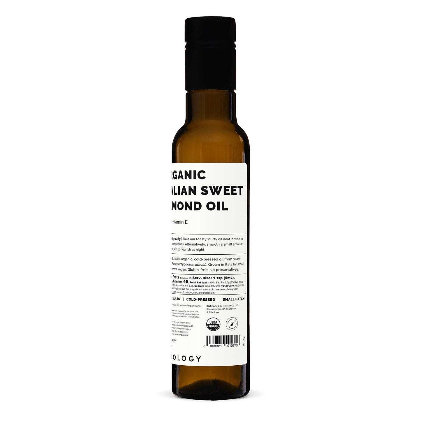 100% Organic Sweet Almond Oil 250ml - Cold-Pressed - Rich in Skin-Nourishing Vitamin E - Straight from Farm in Italy - Non-GMO - No Additives or Preservatives - Recyclable Glass Bottle