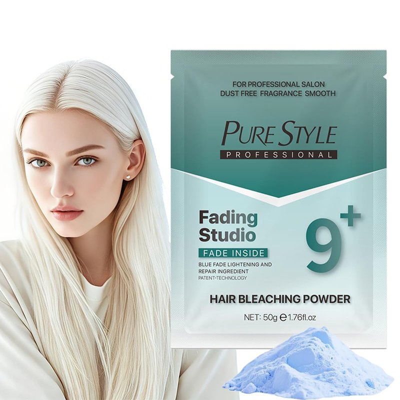 PURESTYLE Professional Ammonia-Free Hair Bleach Powder Packets 50g, Over 9 Levels Blue Fade Technology, Dust-Free & Fragrance Formula Fading Powder, Gentle Quick Bleach Lightener for Dark Hair