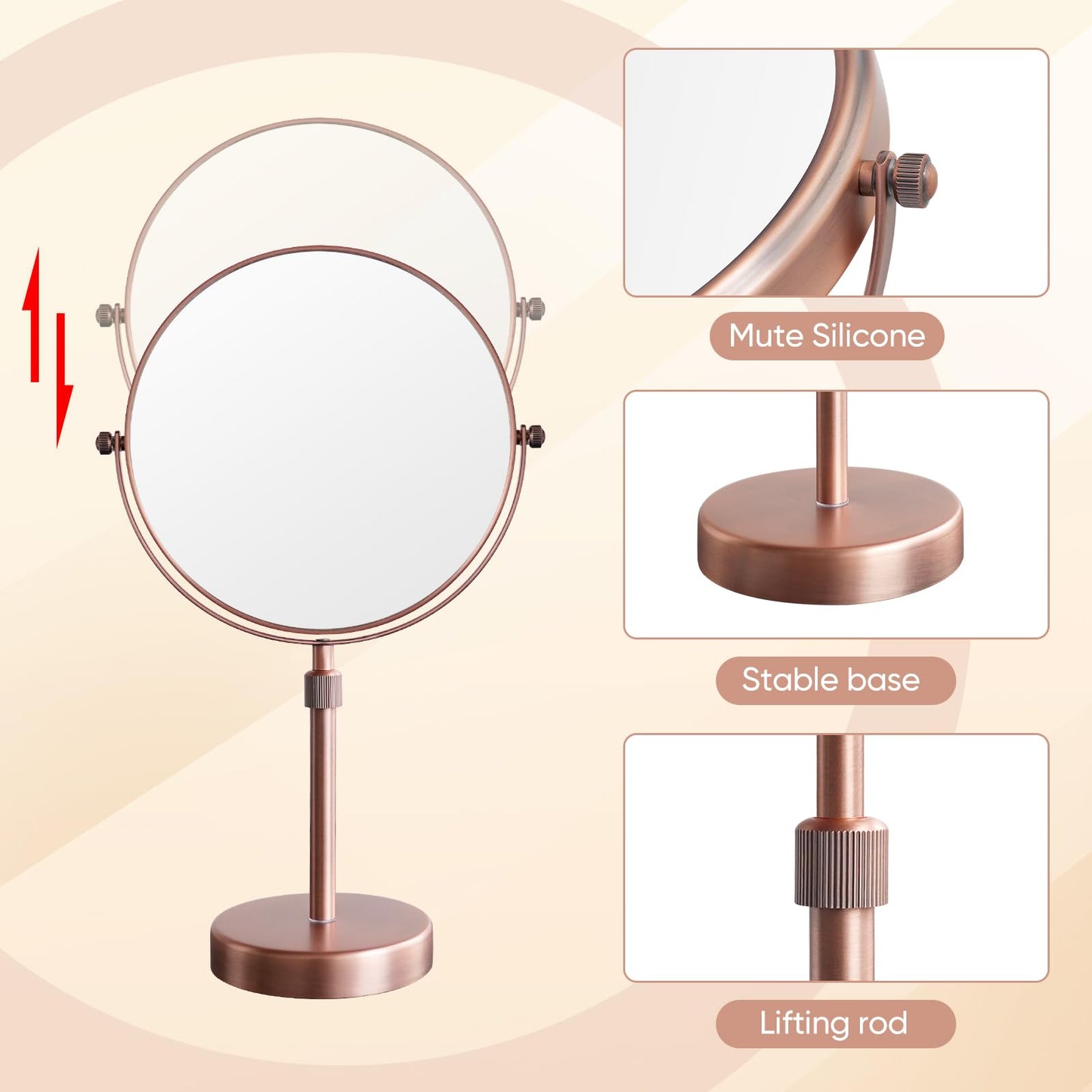 Nicesail Table Mirror 1X 10X Magnifying Mirror Double Sided, Makeup Mirror for Desk 360 Rotation 8 Inch Face Mirror, Matte Rose Gold, for Mom