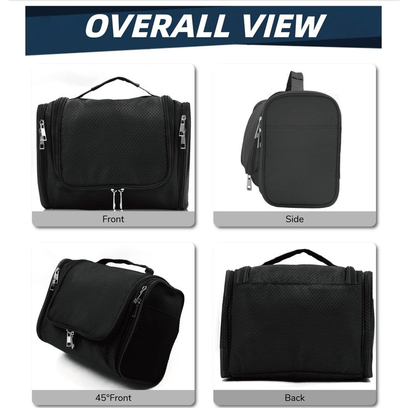 Buruis Hanging Toiletry Bag for Women and Men, Large Water-Resistant Makeup Organizer with Sturdy Hook, Lightweight Nylon Dopp Kit for Full-Sized Toiletries & Cosmetics, Black