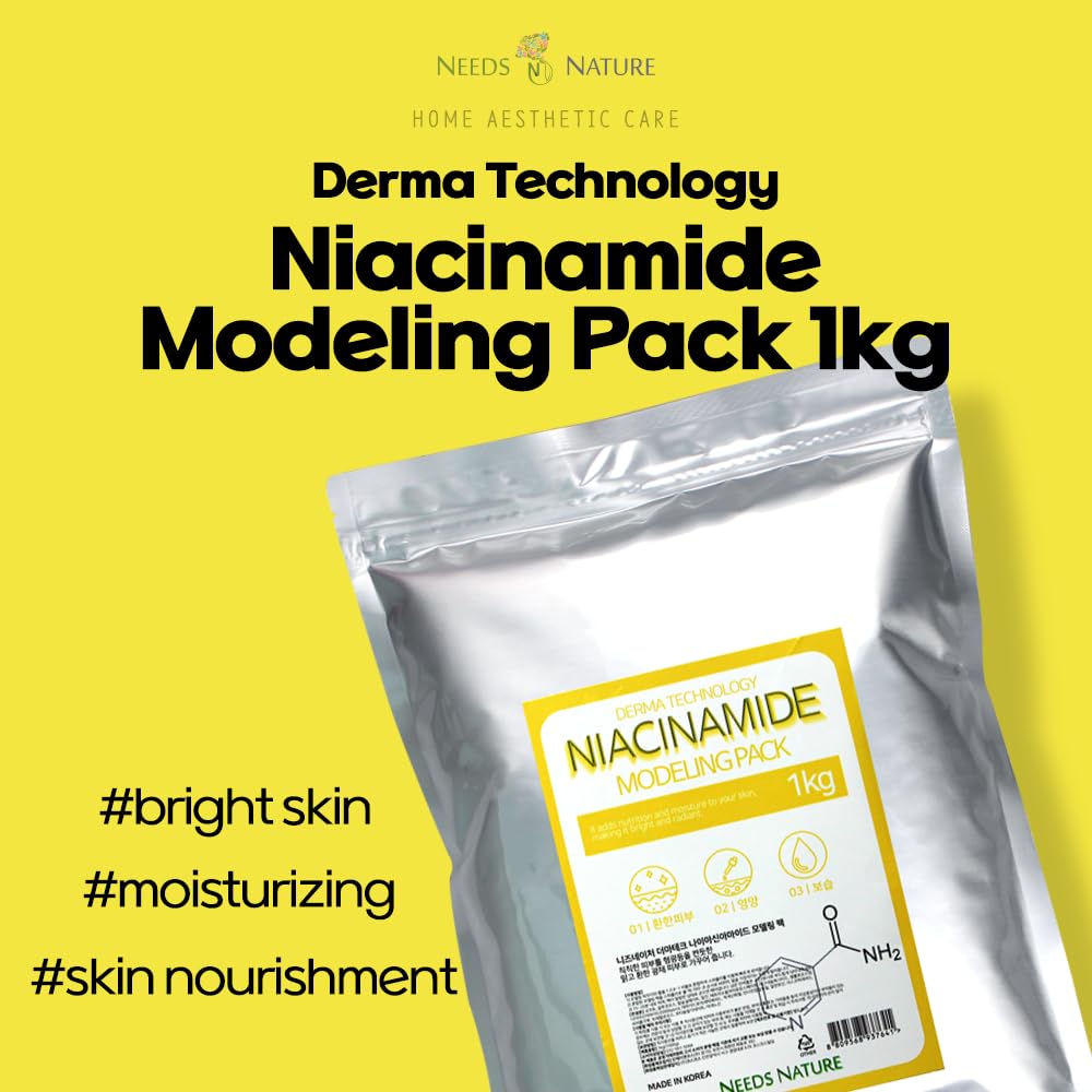 NEEDS NATURE Niacinamide Modeling Mask – Korean Peel-Off Rubber Mask for Face Care, Hydrating & Pore-Refining Powder Pack, 1000g Spa Facial Kit with Tools