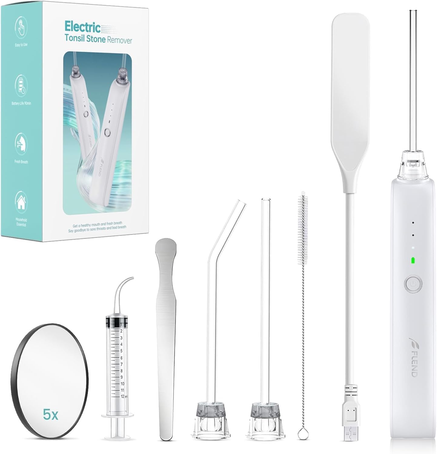 Tonsil Stone Remover with 5X Magnifying Glass Tonsil Stone Removal Kit 3 Suction Modes LED Light Bad Breath Water Flosser