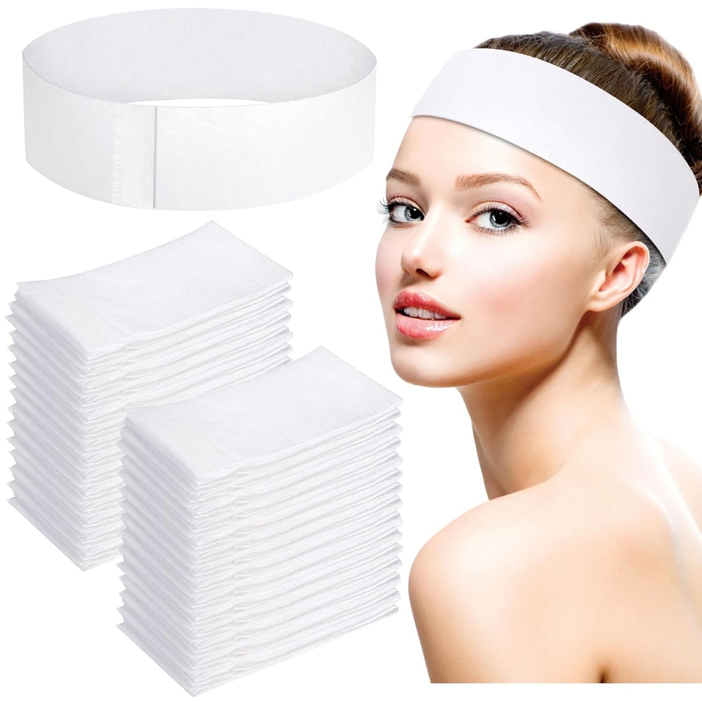 Disposable Hairbands for Women - 200 PCS Non-Woven Fabric Spa Headbands for Makeup & Travel | Hair Securing