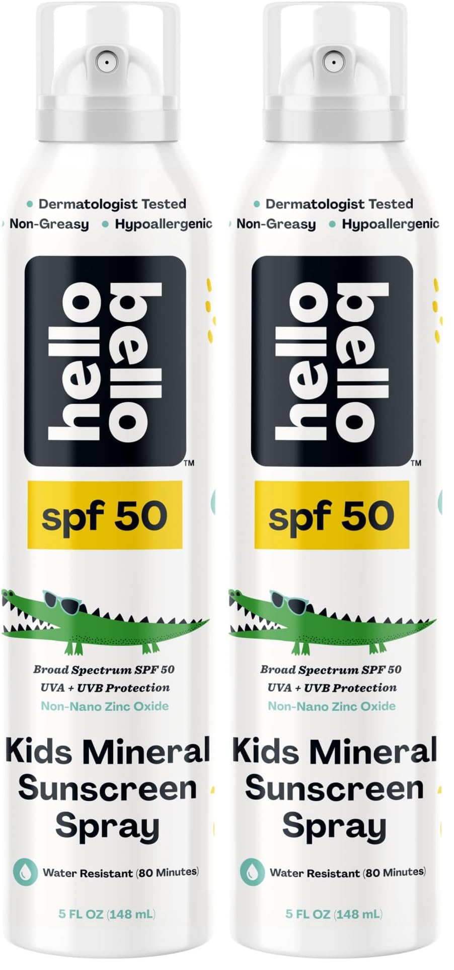 Hello Bello SPF 50 Mineral Sunscreen Spray - Hypoallergenic Broad Spectrum UVA + UVB Protection - Reef Friendly & Water Resistant - 5 oz (Pack of 2)