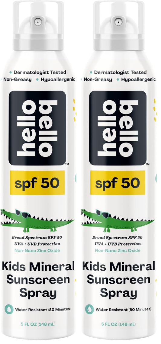 Hello Bello SPF 50 Mineral Sunscreen Spray - Hypoallergenic Broad Spectrum UVA + UVB Protection - Reef Friendly & Water Resistant - 5 oz (Pack of 2)
