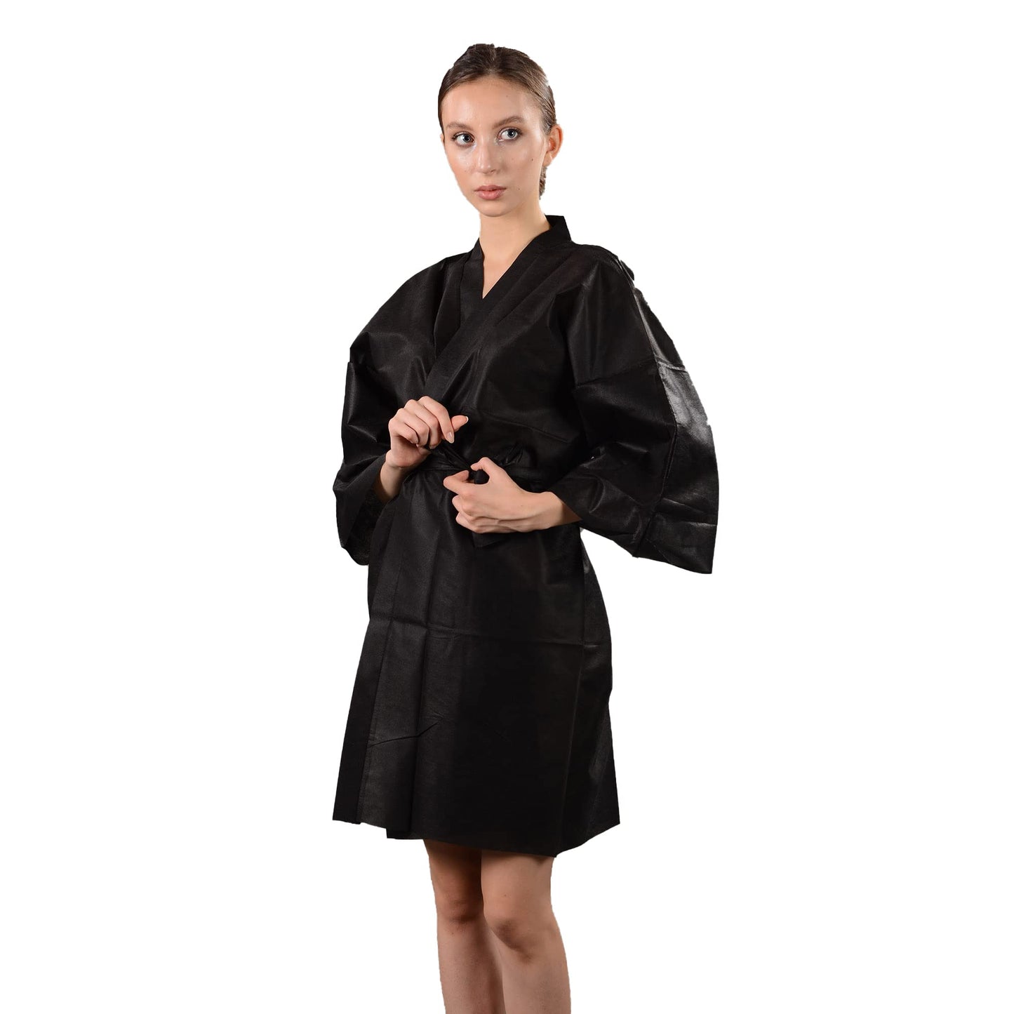 Fancystyle Pack of 20 Disposable Spa Robes Travel Kimono,Hair Salon Smocks Capes Haircut Cape Salon Robesfor Spa -Black/White