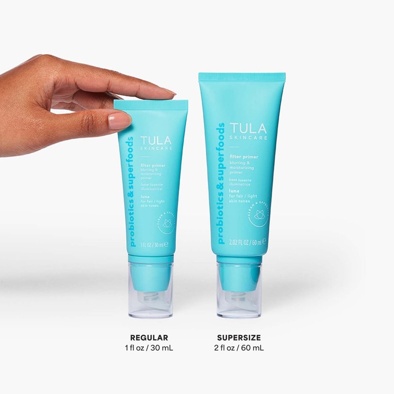 TULA Skin Care Face Filter Blurring and Moisturizing Primer - Supersize Luna, Evens the Appearance of Skin Tone & Redness, Hydrates & Improves Makeup Wear, 2.02fl oz
