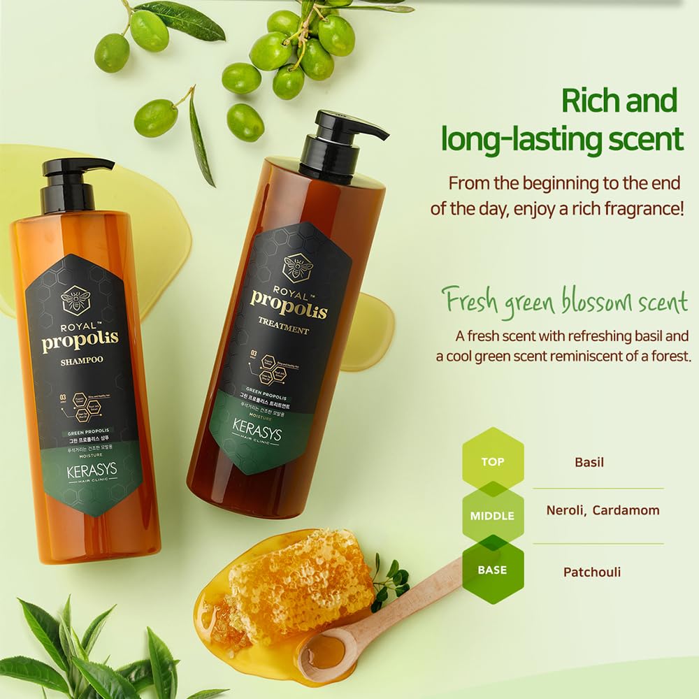 Kerasys Propolis Royal Jelly Extract Green Tea Olive Oil Shiny and Healthy Hair Propolis Green Moisture 33.8 fl oz / 1L (Treatment, 1-Pack)