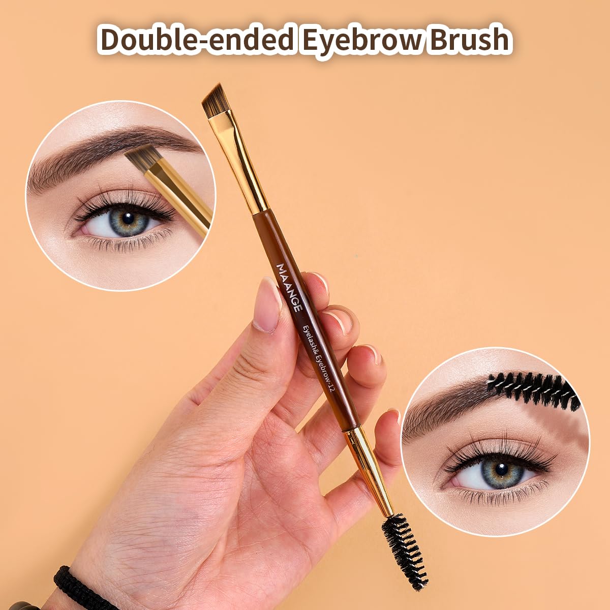 MAANGE 15 PCS Makeup Brushes Double-ended Makeup Brush Set Double Sided Angled/Round Top Brush Foundation Contour Blending Eyebrow Eyeshadow Concealer (Coffee Gold)