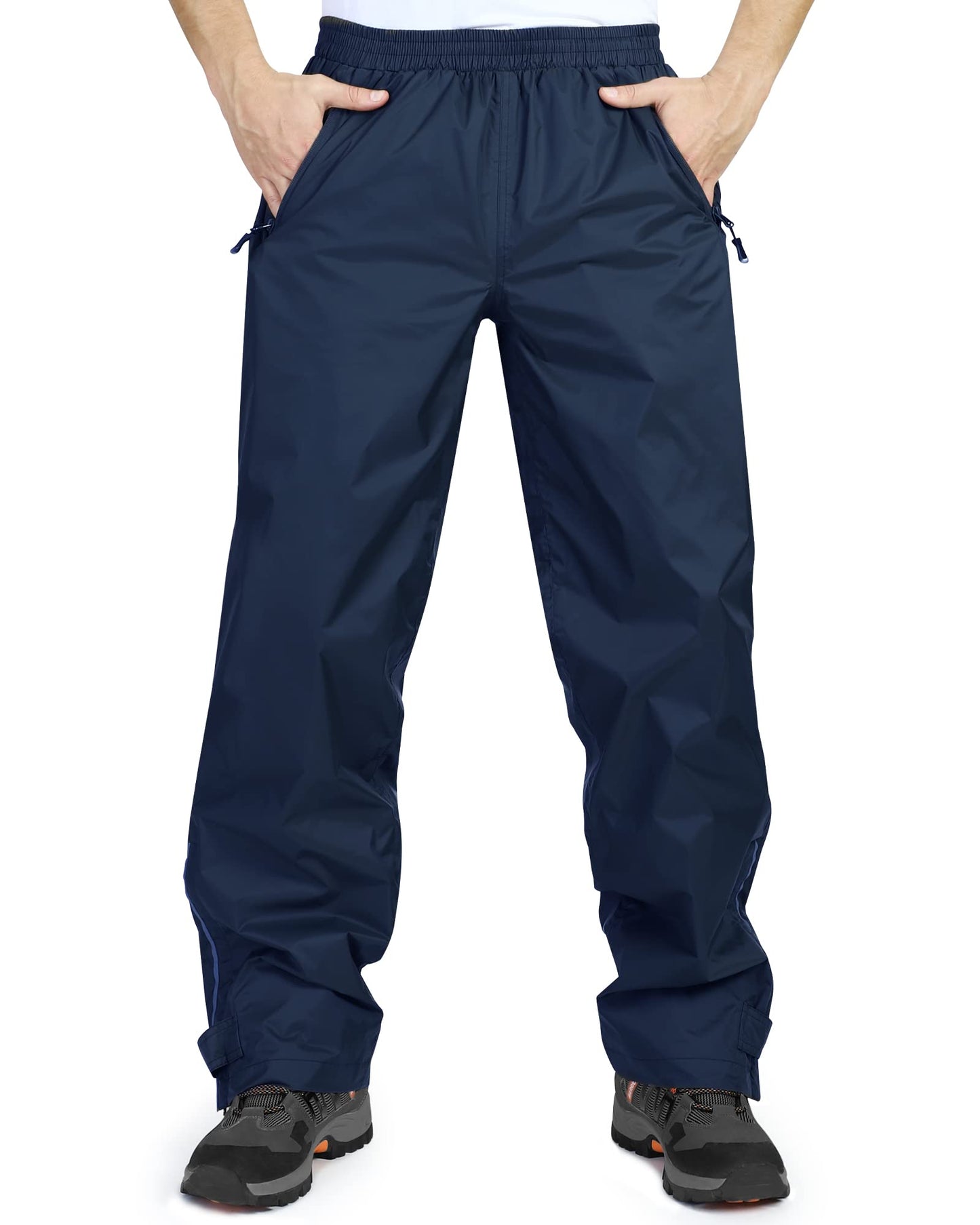 33,000ft Men's Rain Pants, Waterproof Rain Over Pants, Windproof Outdoor Pants for Hiking, Fishing Navy