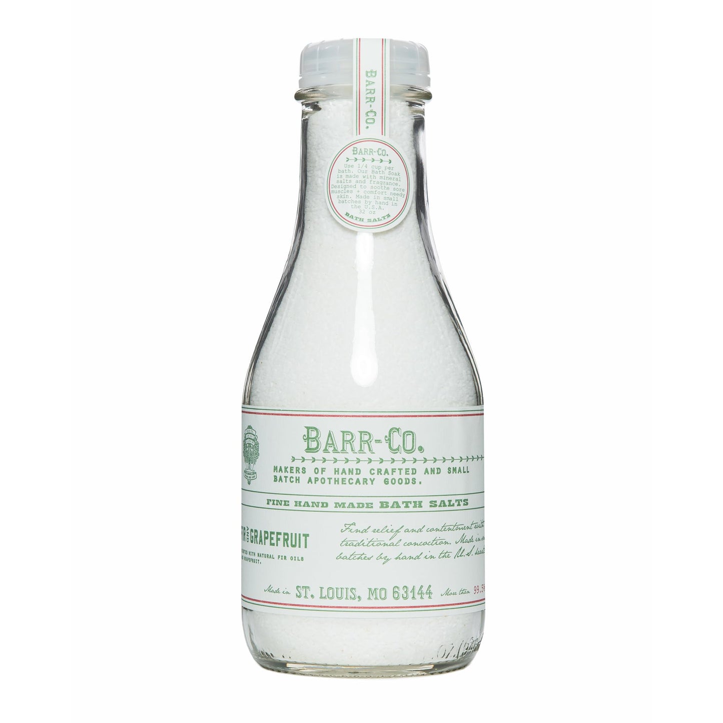 Barr-Co. Fir & Grapefruit Fine Hand Made Bath Salts, Woody & Citrus Bathing Salt, Relaxing Bath Products for Women & Men, 32 oz