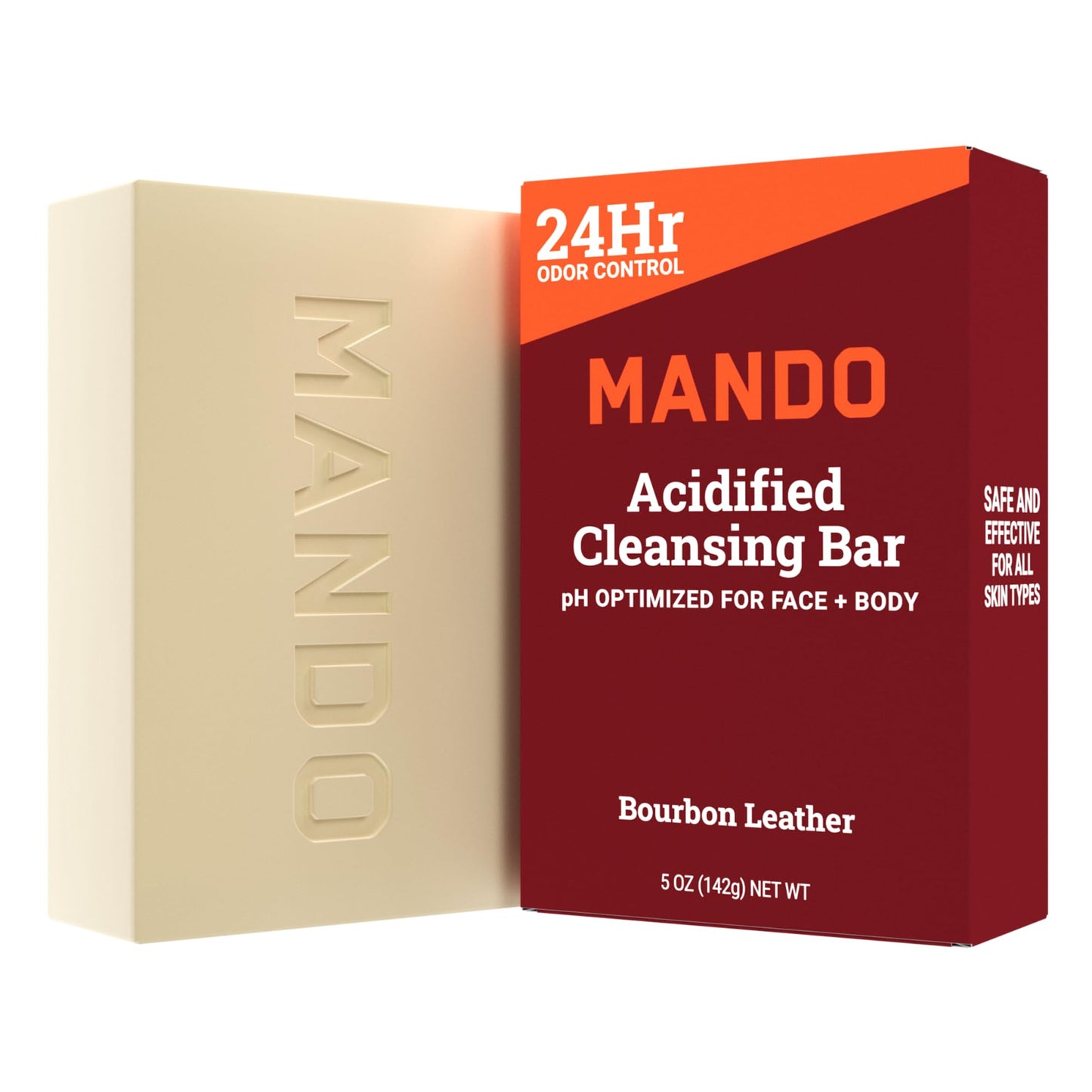 Mando Acidified Cleansing Bar - 24-Hour Odor Control - Removes Odor Better than Soap - Moisturizing Formula - SLS Free, Paraben Free - Safe For Sensitive Skin