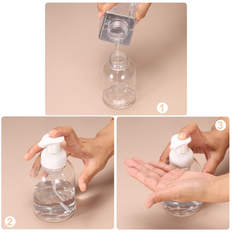 uxcell 3PCS Square Empty Foam Pump Bottle, 450ml Travel Foam Soap Dispenser Empty Refillable Plastic Pump Bottle for Lash Shampoo, Hand Soap, Facial Lotion(6", Clear Brown)