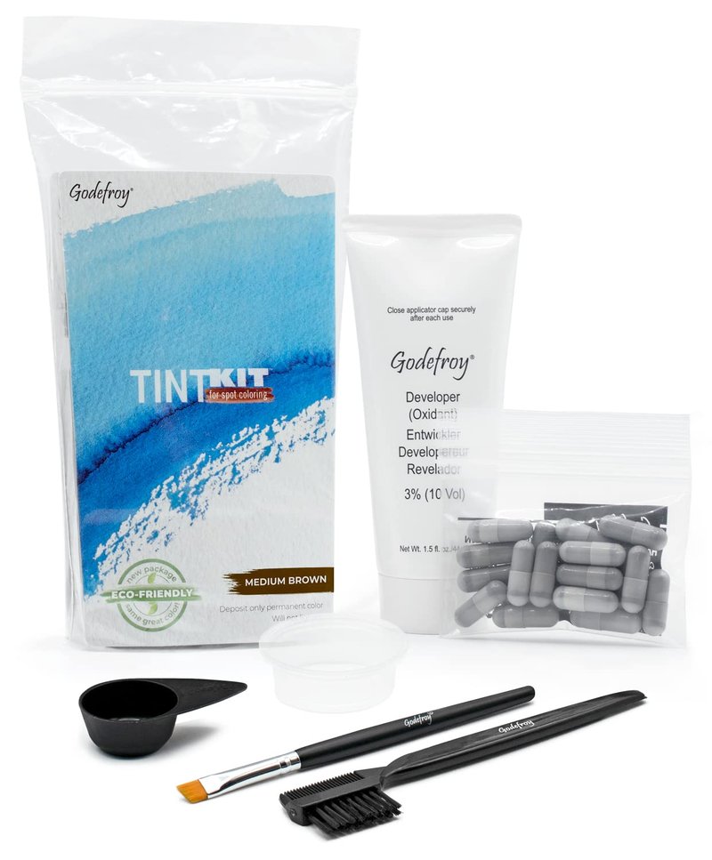 Godefroy Hair Color Tint Kit - Medium Brown for 100% Gray Coverage | 20 Applications, DIY Root Touch-Up