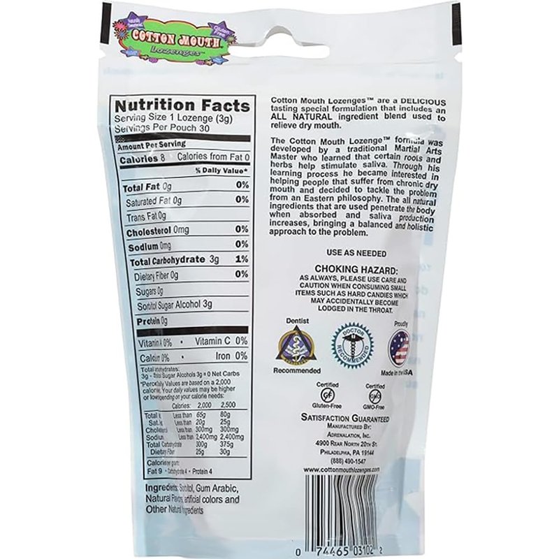 Cotton Mouth Lozenges Dry Mouth Relief Fruit Mix 3.3oz Bag (6 Bags) | Relieves Dry Mouth & Increases Saliva Production, Sugar Free, Gluten Free, Delicious Fruit Flavor, Individually Wrapped, 30 Ct