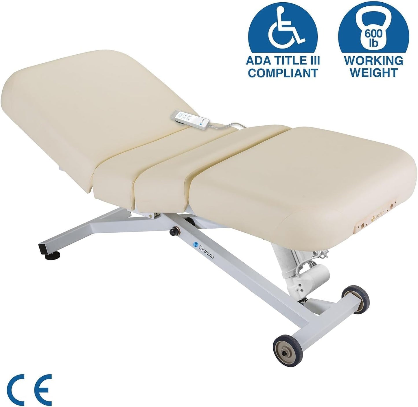 EarthLite Ellora Electric Lift Massage Table - Manual Tilt, USA-Made, 32" x 73", Vanilla Crème