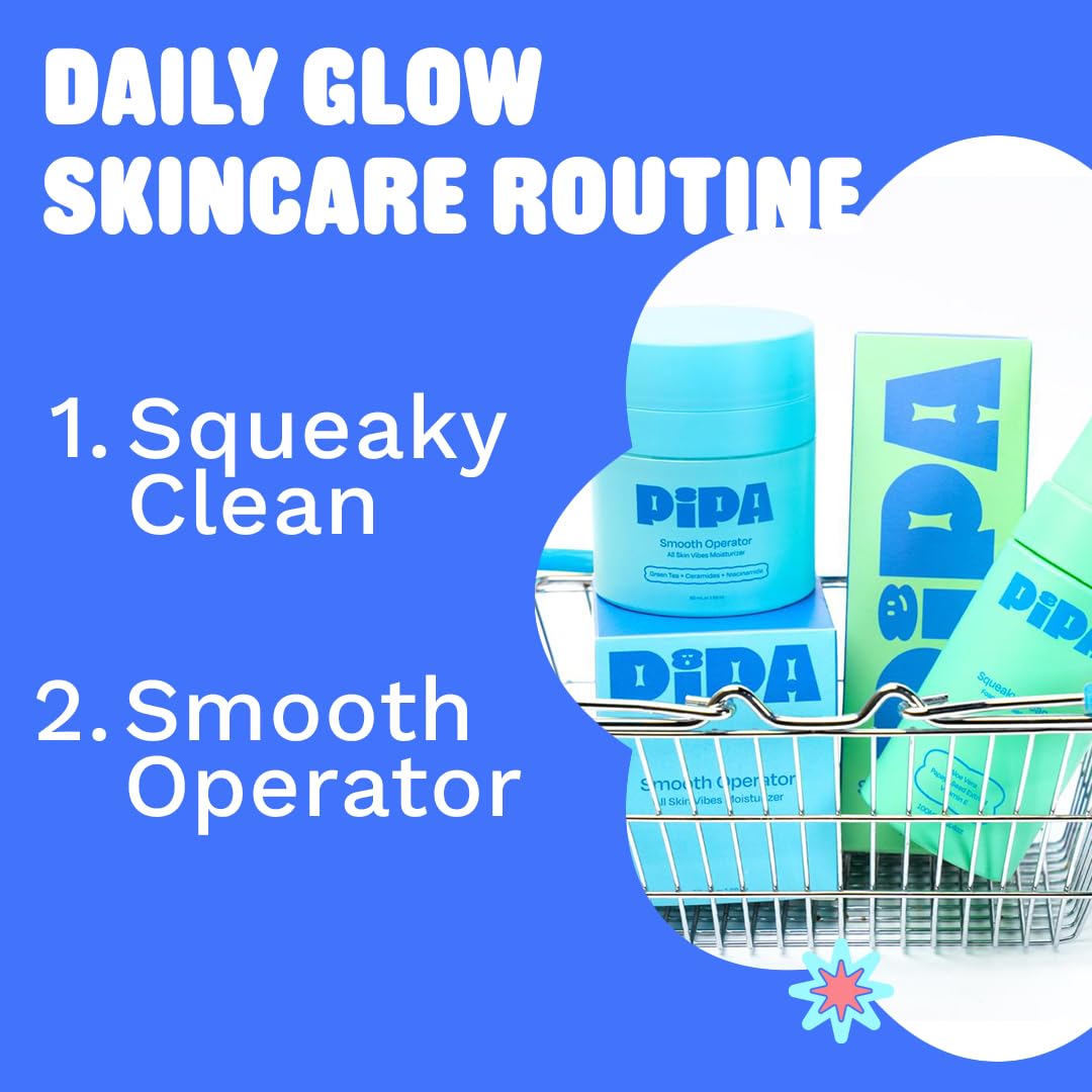Pipa Skincare Daily Glow Bundle for Kids | Moisturizer, Cleanser & Cute Pouch - Gentle Hydrating Skincare Gift Set