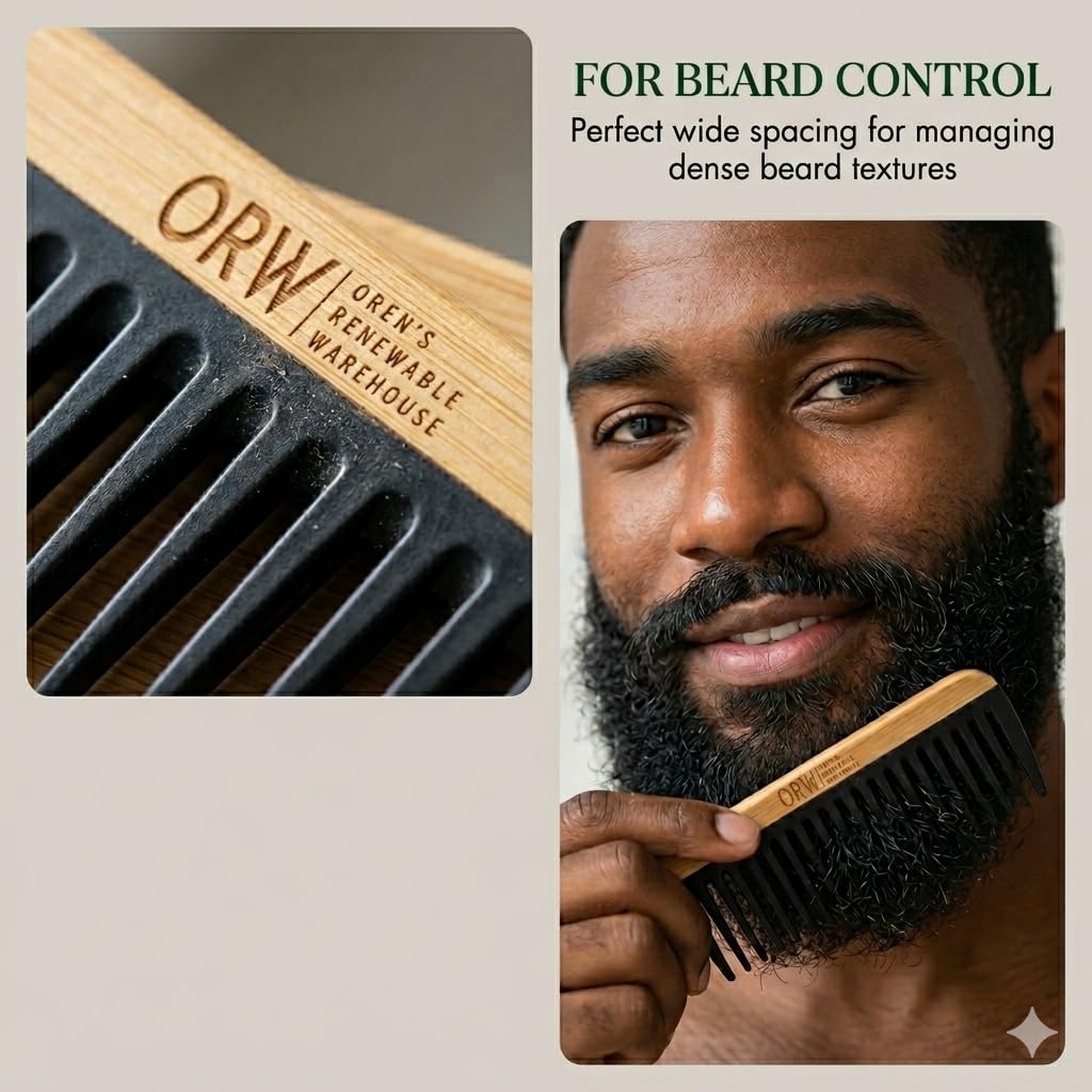 Wide Tooth Comb for Curly Hair – Bamboo Detangling Comb for Wet Hair, Shower Safe, Bakelite Reinforced, Durable, SGS REACH Tested