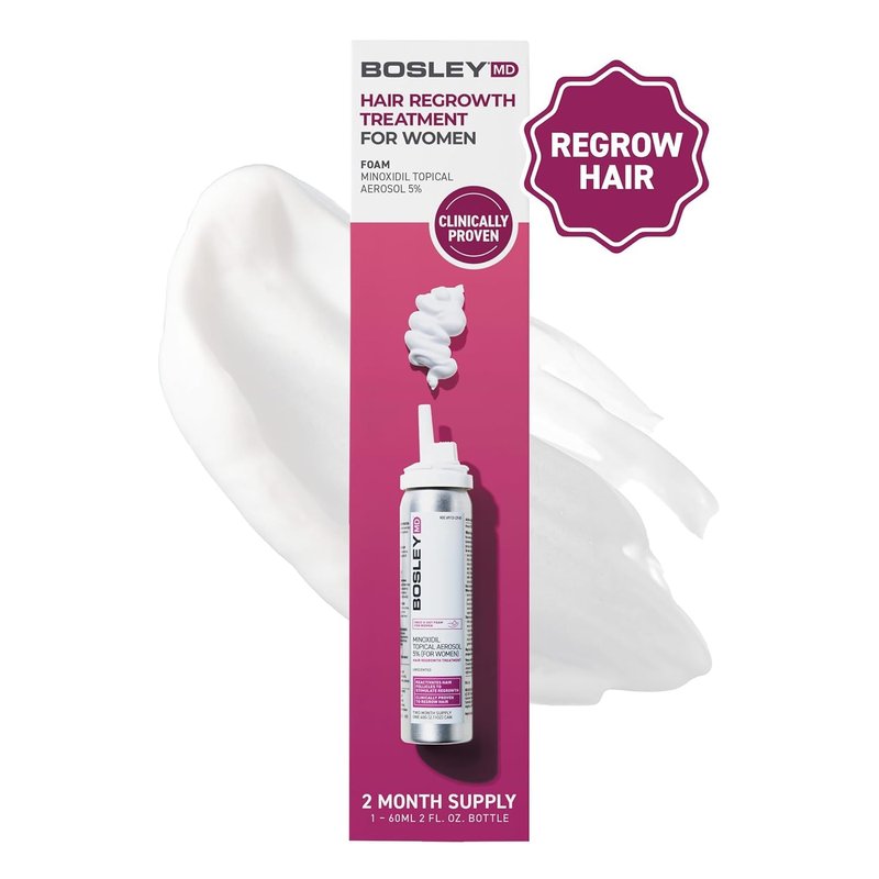 BosleyMD Women’s Hair Regrowth Treatment Foam – Minoxidil 5% Extra Strength, Clinically Proven Hair Growth & Hair Loss Treatment, No-Drip Scalp Application, Fast Absorbing, 2 Month Supply (2.11 oz)