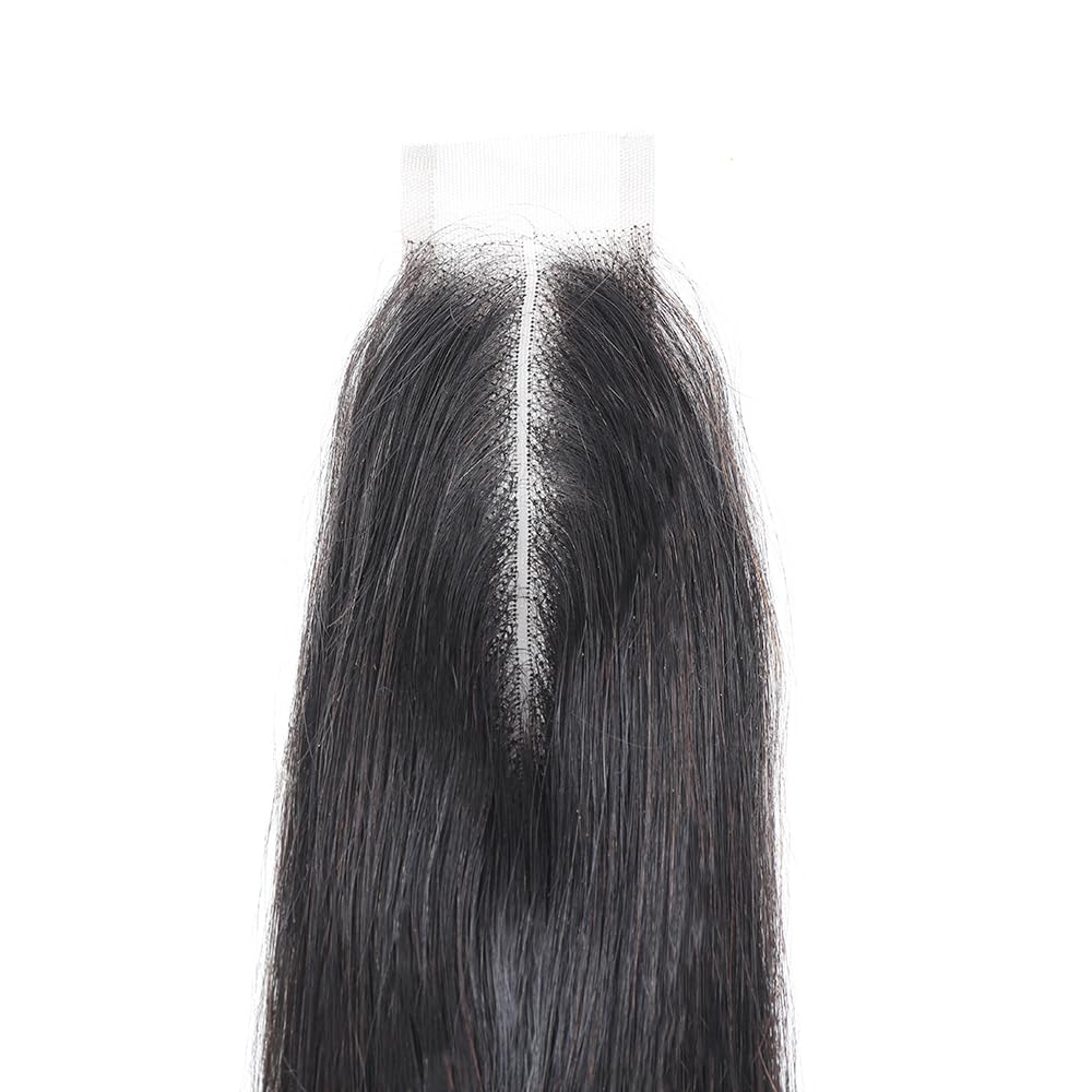 Straight Lace 2x6 Kim K Closure Hand-Tied 100% Brazilian Virgin High Ratio Human Hair Transparent Lace Closure Deep Central/Middle Part Closure Extensions For Women Natural Black Color (16 inch)
