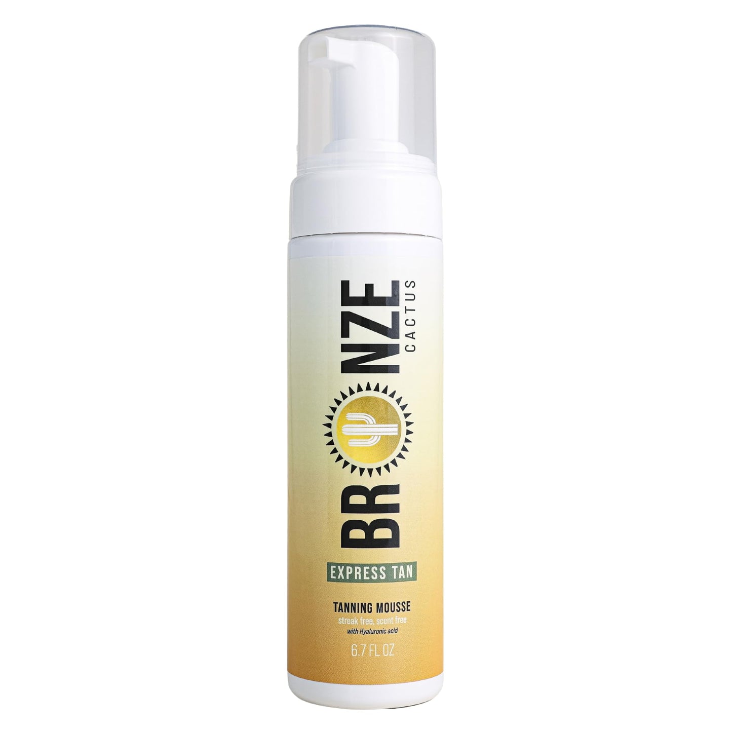 Bronze Cactus Express Self Tanning Mousse – Hyaluronic Acid, Fragrance-Free | Fast Bronzed Glow in 1-4 Hours for Face & Body | Lightweight, Non-Sticky, Suitable All Skin Types | 6.7 fl oz
