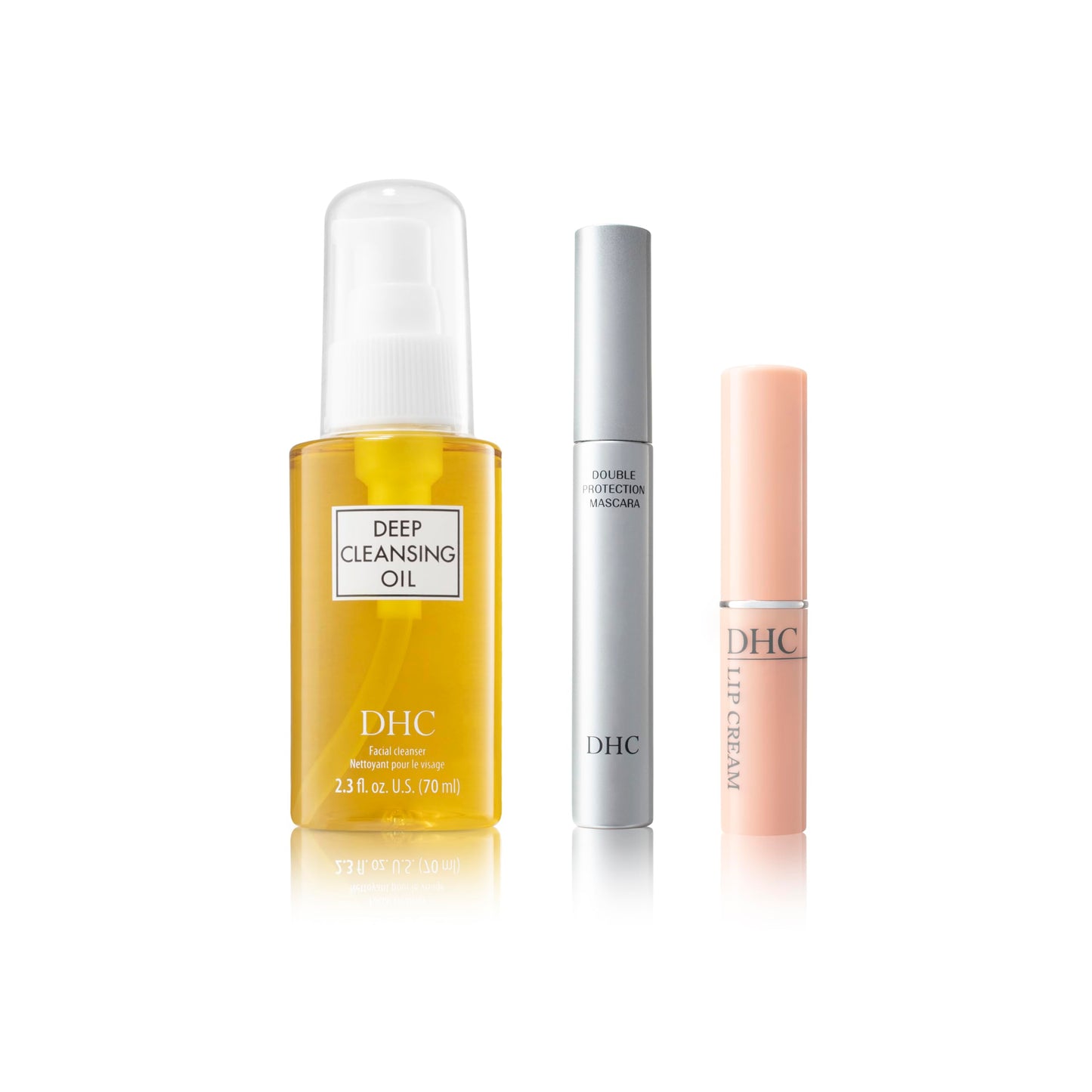 DHC Deep Cleansing Oil 2.3 Fl Oz., Lip Cream 0.05 oz. Net wt. and Mascara Perfect Pro Double Protection 0.17 oz. Net wt., Black