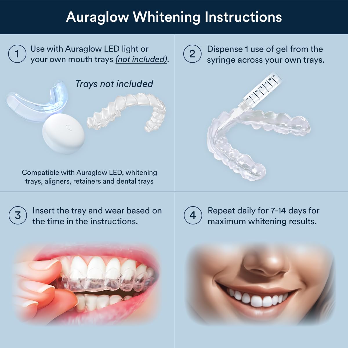 Auraglow 35% Teeth Whitening Gel for Trays, Retainers & Aligners – Dentist Strength Carbamide Peroxide Whitener, 30 Treatments, 3 Syringes (5mL)