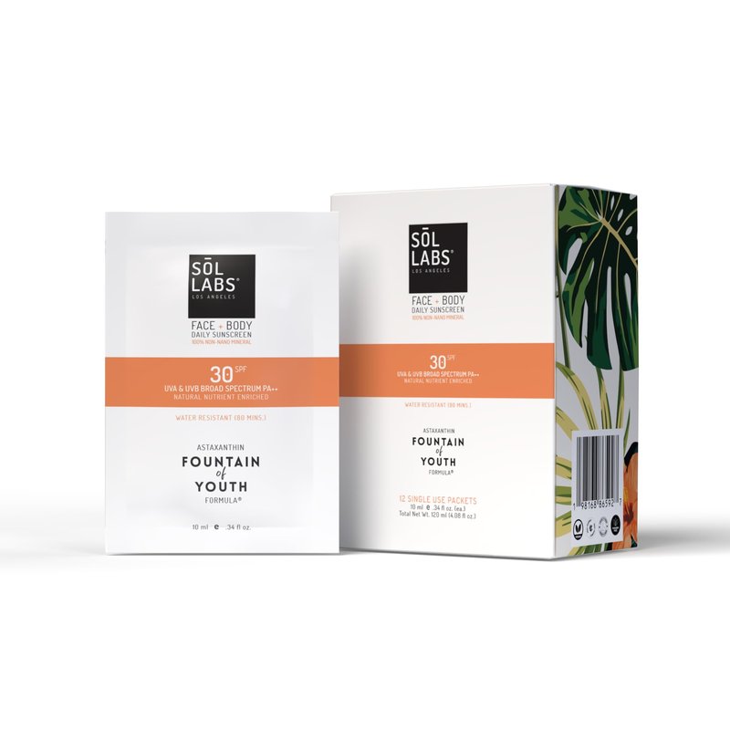 SOL LABS Natural Mineral Sunscreen SPF 30 On-The-Go Packets - TSA Friendly Travel Size, Hydrating Korean Lightweight Formula, No White Cast, Water Resistant, Reef Safe - 12 Individual Packets