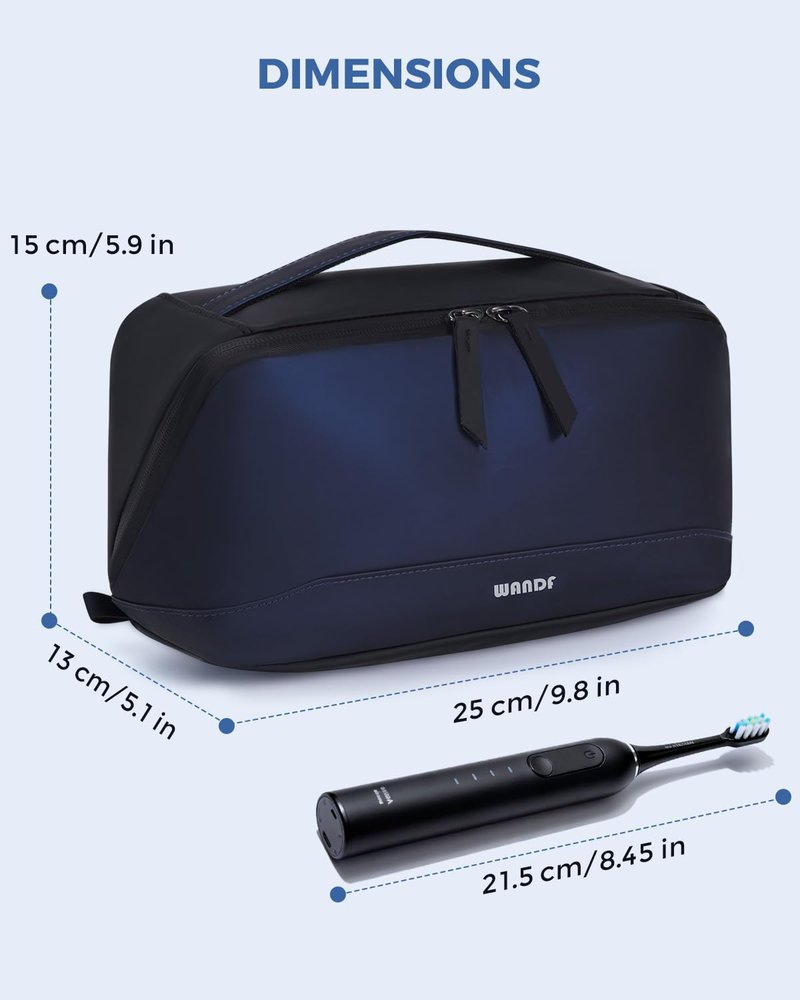 WANDF Toiletry Bag for Men, PU Leather Dopp Kit with Detachable Waterproof Hanging Pouch and Wet Pocket (Navy Blue)