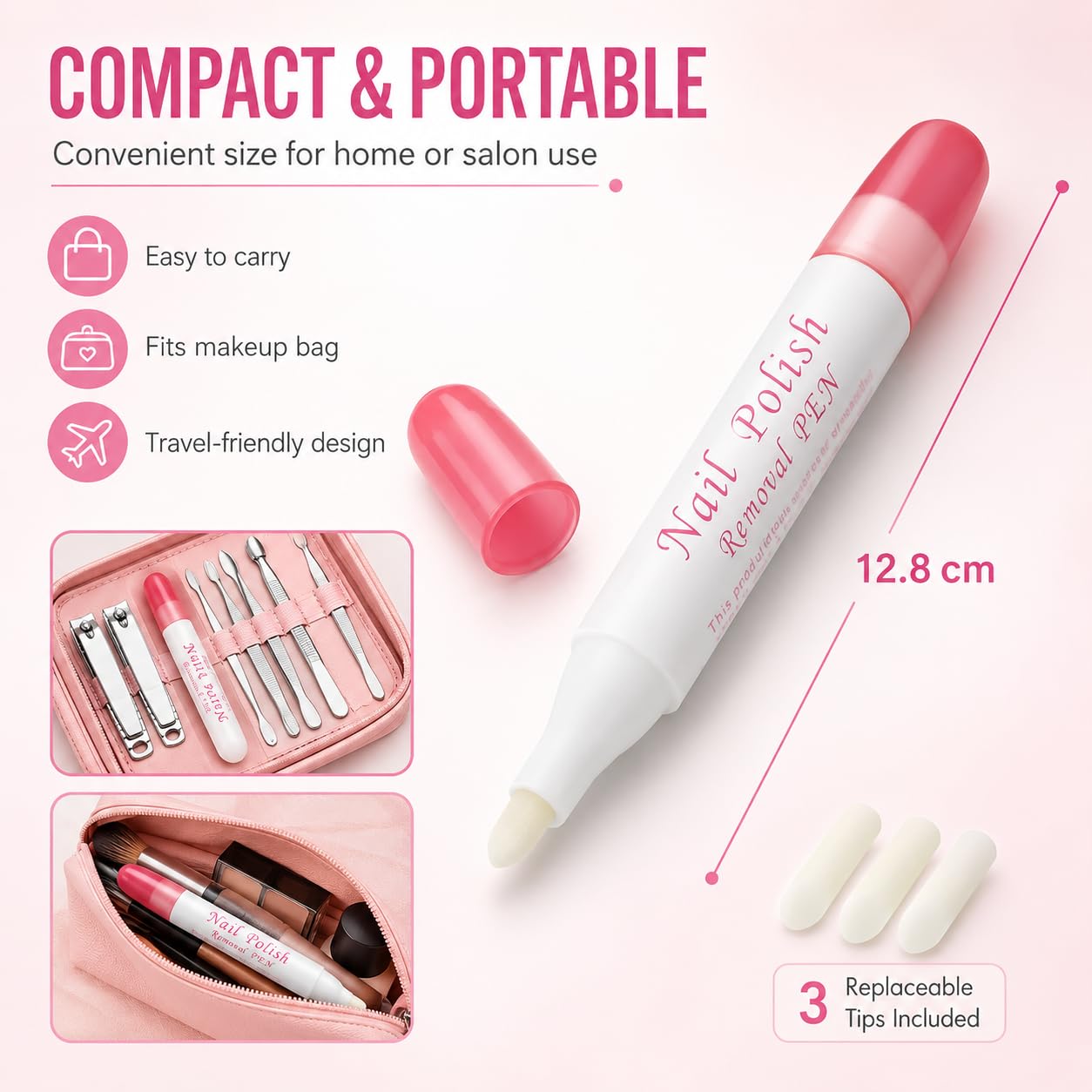 Nail Polish Corrector Pen with 3 Replaceable Tips - Manicure Tool for Quick Nail Art Mistakes Cleanup