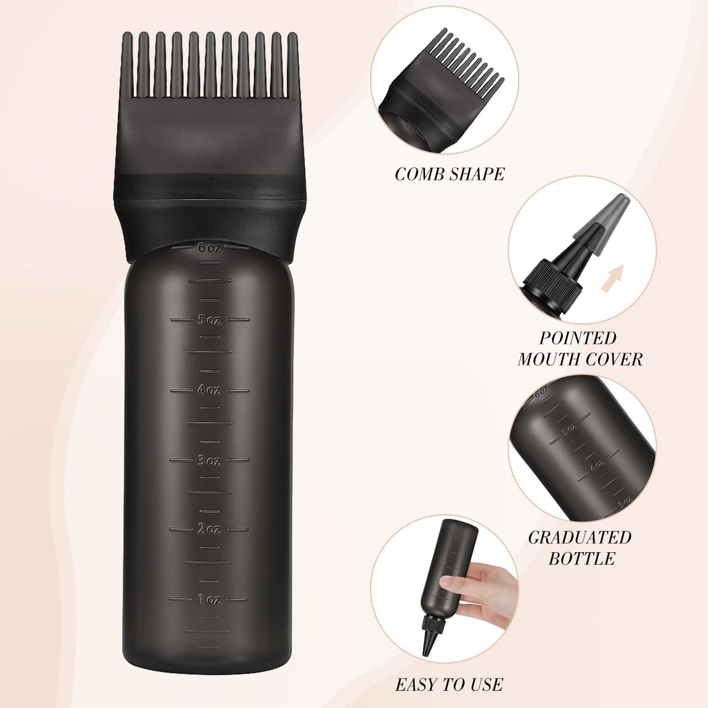 Pimoys 2 Pcs Root Comb Hair Dye Oil Applicator Bottles For Scalp, Black