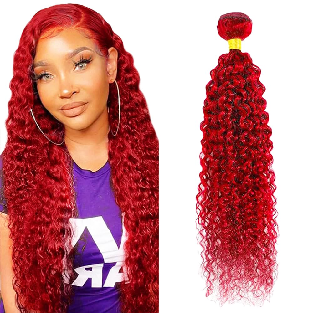 Red Curly Human Hair Bundles 30 Inch Kinky Curly Single Bundle Human Hair Light Red Color Unprocessed Native Virgin Hair 100g Total Double Weft Human Hair Extensions for Women