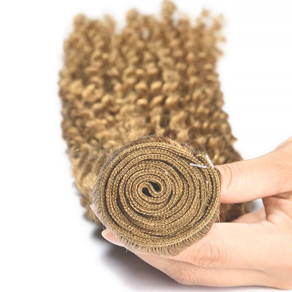 Curly Human Hair Bundles Blonde 26 Inch Kinky Curly #27 Honey Blonde Single Bundle Human Hair Unprocessed Native Virgin Hair 100g Total Double Weft Crochet Human Hair Extensions for Women